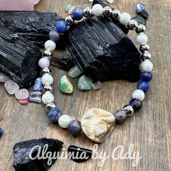 Lapis Lazuli big Biwa pearl beaded Bracelet/ luxury / - Picture 1 of 5